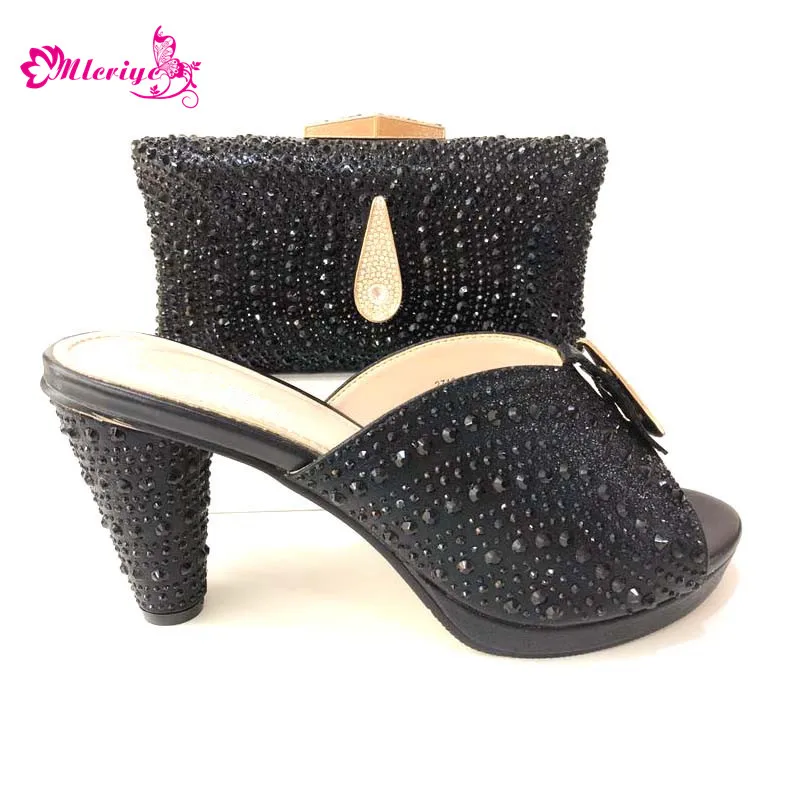 New Arrival Italian Shoes with Matching Bags Set Decorated with Rhinestone Women Italian African Party Pumps Shoes and Bag Set
