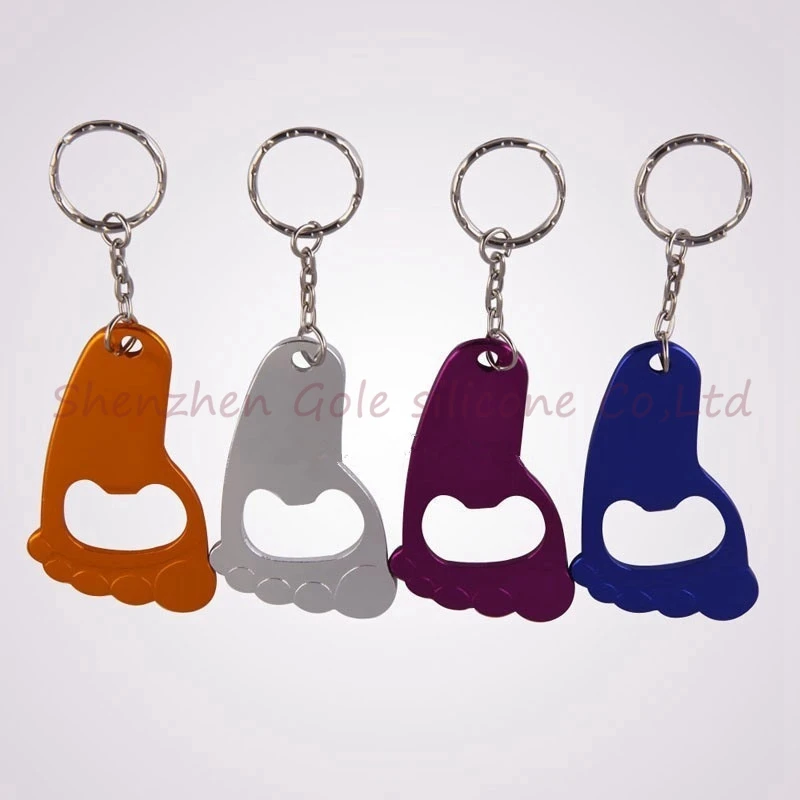 200pcs Personalized Foot Shaped Bottle Opener Key chain Custom Metal Keychain Key Holder Beach