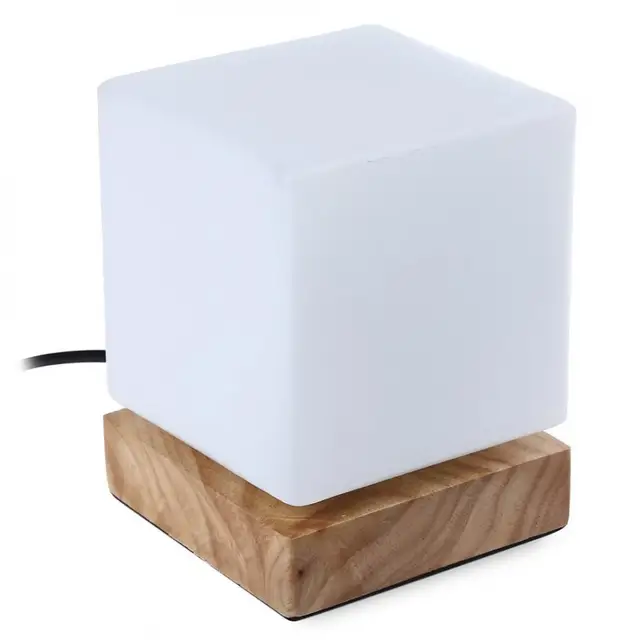 Us Plug Square Shaped Led Desk Lamp Wooden Base Table Gl Us Plug Square Shaped Led Desk Lamp Wooden Base Table Gl Lampshade Living Room Study