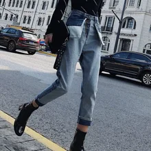 Прямые джинсы женские винтажные Джинсы бойфренда с завышенной талией синие повседневные брюки для беременных корейские брюки уличная одежда