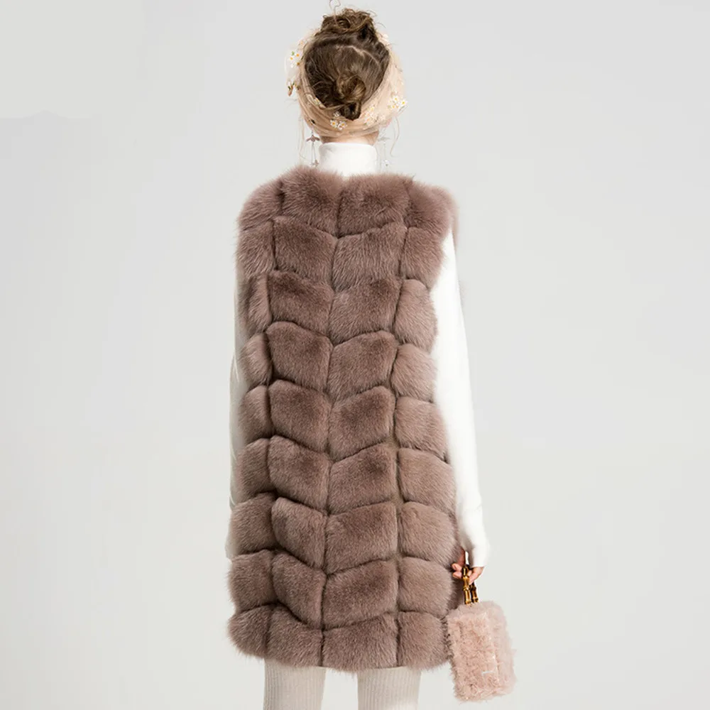 TOPFUR модный жилет из натурального Лисьего меха для женщин, женский коричневый квадратный Длинный жилет, верхняя одежда, кожаная куртка, Женское зимнее пальто