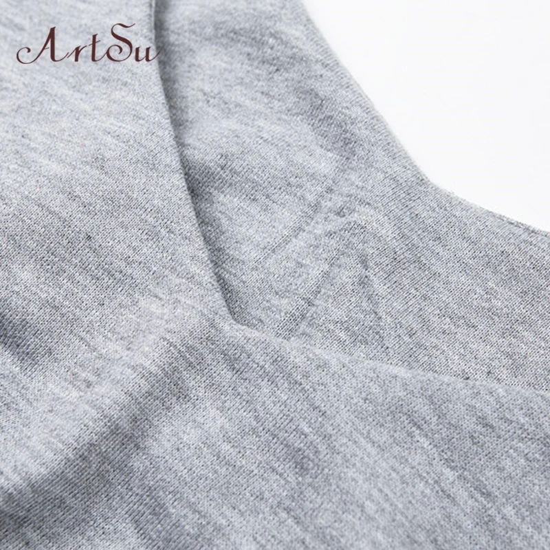 ArtSu مثير قبالة الكتف المحاصيل أعلى البلوز طويلة الأكمام هوديس النساء V الرقبة هوديي الشارع الشهير رمادي إمرأة الملابس ASHO20232