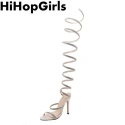 HiHopGirls/летние женские босоножки на высоком каблуке в римском стиле, изысканные пикантные женские босоножки на высоком каблуке со стразами