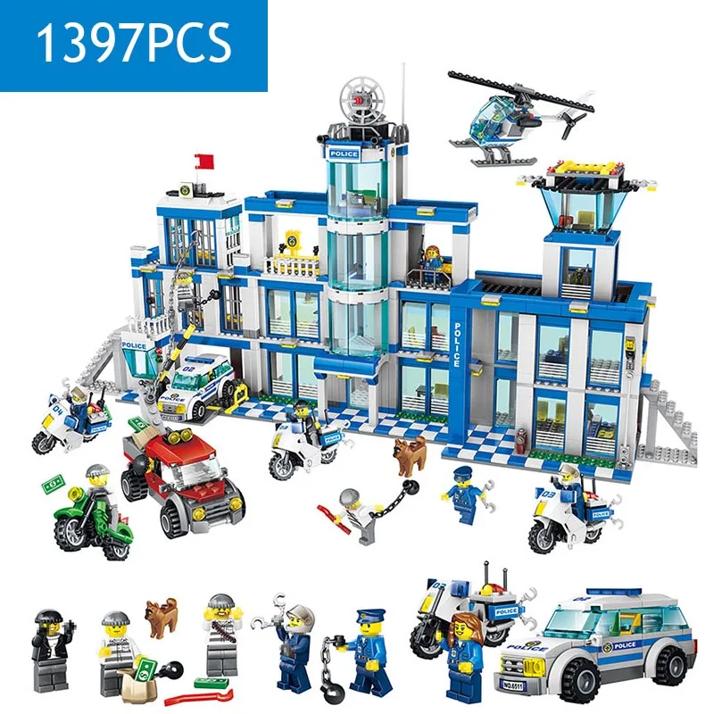 

New Hot LegoINGLYS City Police Station Architecture Model Technic Building Blocks Mini Action Figures Bricks Enlightening Toys