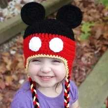 Neonatal / one hundred days Baby handmade wool hat children cap knitted hat Mickey long braided hat