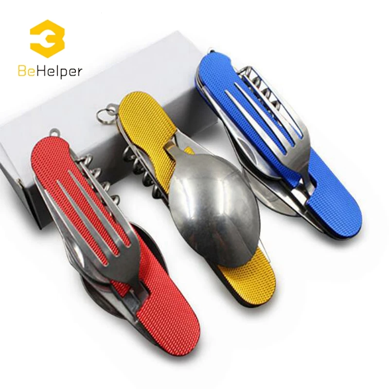 

BeHelper Portable Folding Blade knife Set Stainless Steel Fork Spoon Knife Kit ,Outdoor Camping Picnic Detachable Tableware