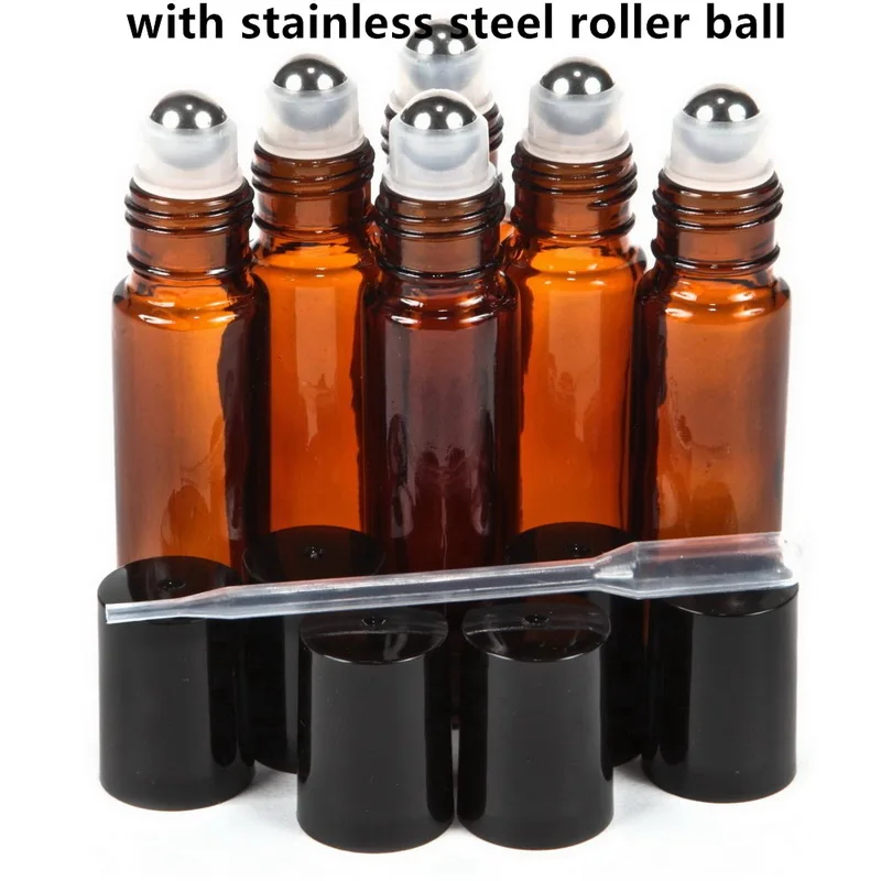 6 шт 10 мл Янтарный стеклянный ролик на бутылке пустые многоразовые эфирные масла роликовые бутылки с шариками из нержавеющей стали для духов - Цвет: Metal roller