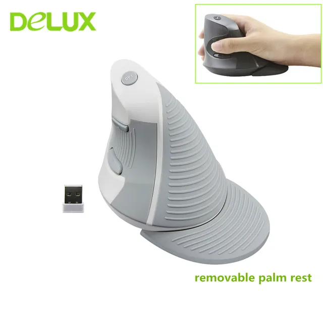Delux M618 Wireless Ergonomic Vertical Mouse 6 Button 800/1200/1600 DPI Optical  Mice Computer Gaming Mause for PC Laptop Office