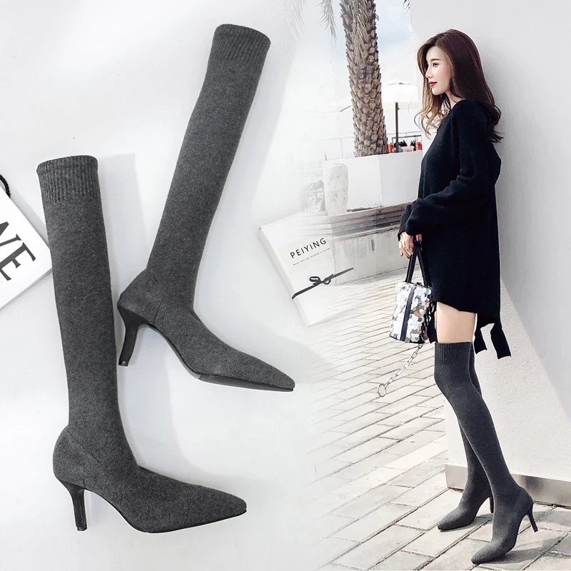 2018 New Pointed High-Heeled and Flat Long Knees Women's Socks Shoes Woman Women's Boots Zapatos De Mujer M8D184 (1)