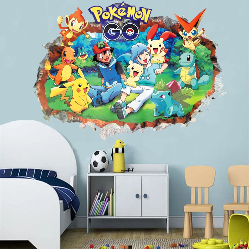 3d ポケモン通過壁のステッカーヒトカゲフシギダネゼニガメ Mewtwochild 漫画ピカチュウポスター Aliexpress Home Garden