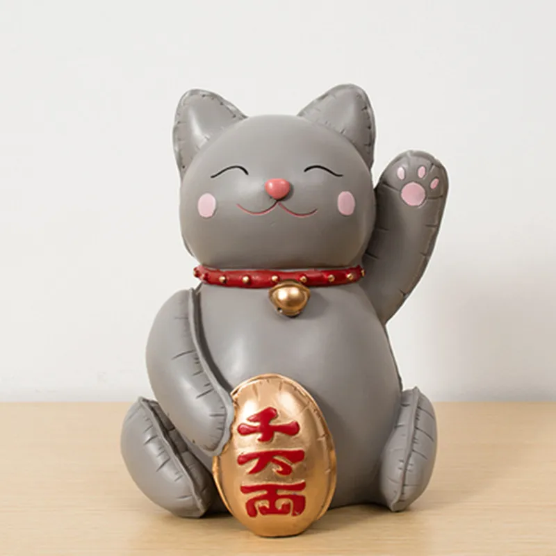  European Style Abstraction Balloon Fortune Cat Resin Craftwork Creative Simulation Animal Figurines - 33046474294