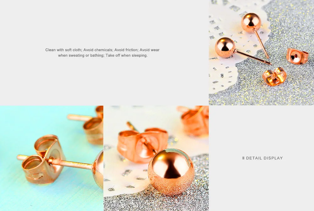 Lokaer высокое качество розовое золото цвет нержавеющая сталь, романтичное красивые серьги-гвоздики милые круглые бусины серьги ювелирные изделия для девочек E18115