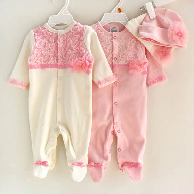 Brand Baby Romper + Hat 2Pcs Baby Infant Pajamas Long Sleeves