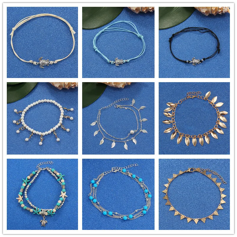 

Summer Beach Turtle Charm Rope String Anklets For Women Ankle Bracelet Woman Sandals On the Leg Chain Foot Jewelry
