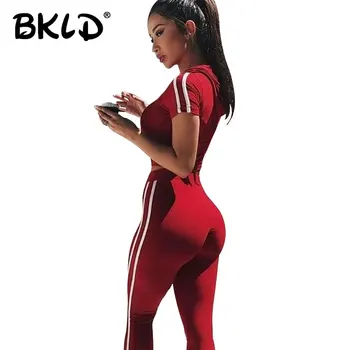 

BKLD Womens Track Suit Hooded Crop Top and Legging Pants 2 Piece Set 2018 Summer Fashion Womens Clothes Suit Hooded Fitness Wear