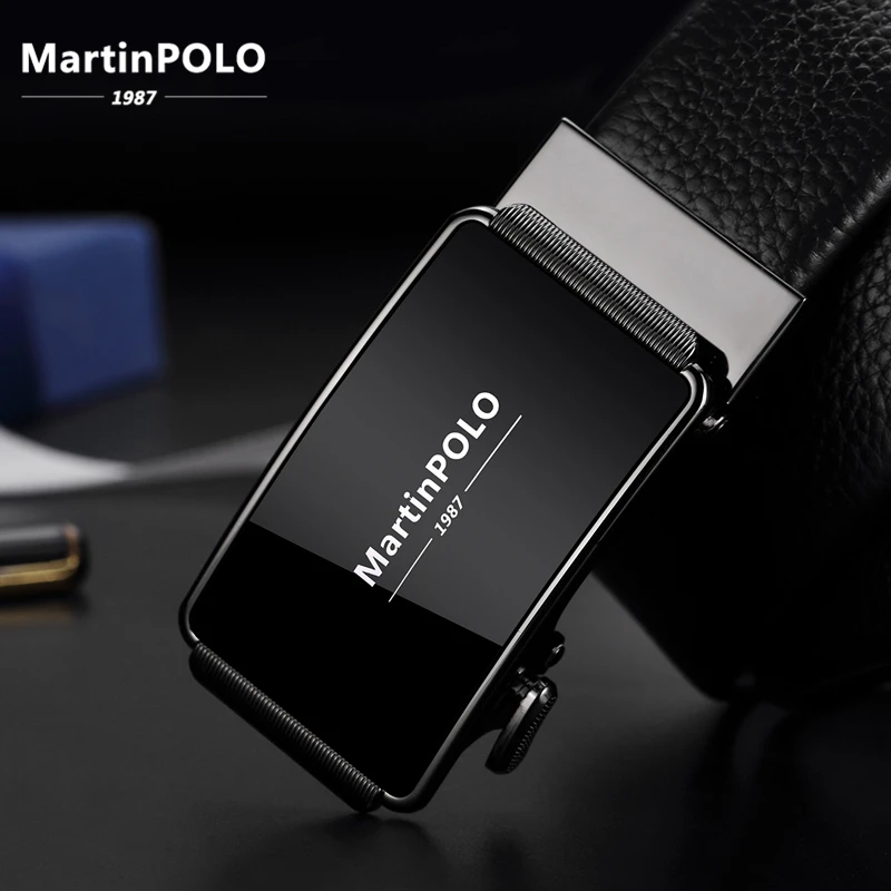 

MartinPOLO Brand Fashion Automatic Buckle Black Genuine Leather Belt Men's Belts Cow Leather Belts for Men 3.5cm Width MP02001P