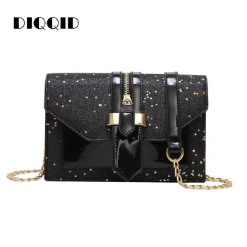 

DIQQID Luxury Women Handbags Patent Leather Chain Shoulder Crossbody Bags for Women Zipper Sequined Messenger Bags bolsos mujer