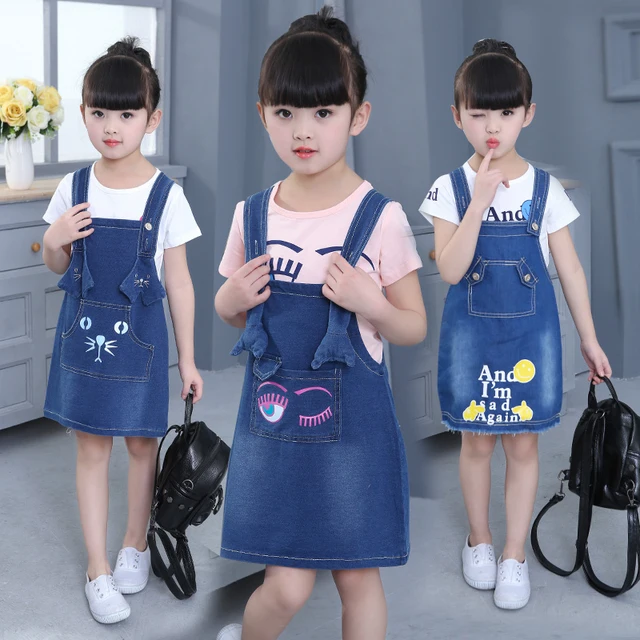 3 10 Y Girls Jeans Dresses 2 PCS 2017 Spring Kids Girl Demin Dresses