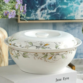 

9 inch, golded wave and leaf banding painting, bone china pote, potes, ceramic tureen, japanese soup serving bowls with lid