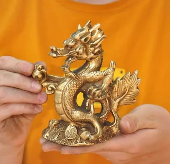 

wedding decoration China Feng Shui brass wealth coin auspicious Zodiac animal Dragon Loong statue