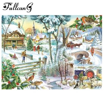

FULLCANG handmade mosaic diamond painting winter wonderland diy full square diamond embroidery Rhinestone cross stitch kits G704