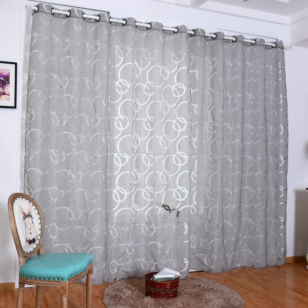 

Nordic Style Circle Bubble Shape Printing Gray Curtain Elegant Polyester Sheer Window Curtain Home Cafe Office Decor Curtain M/L
