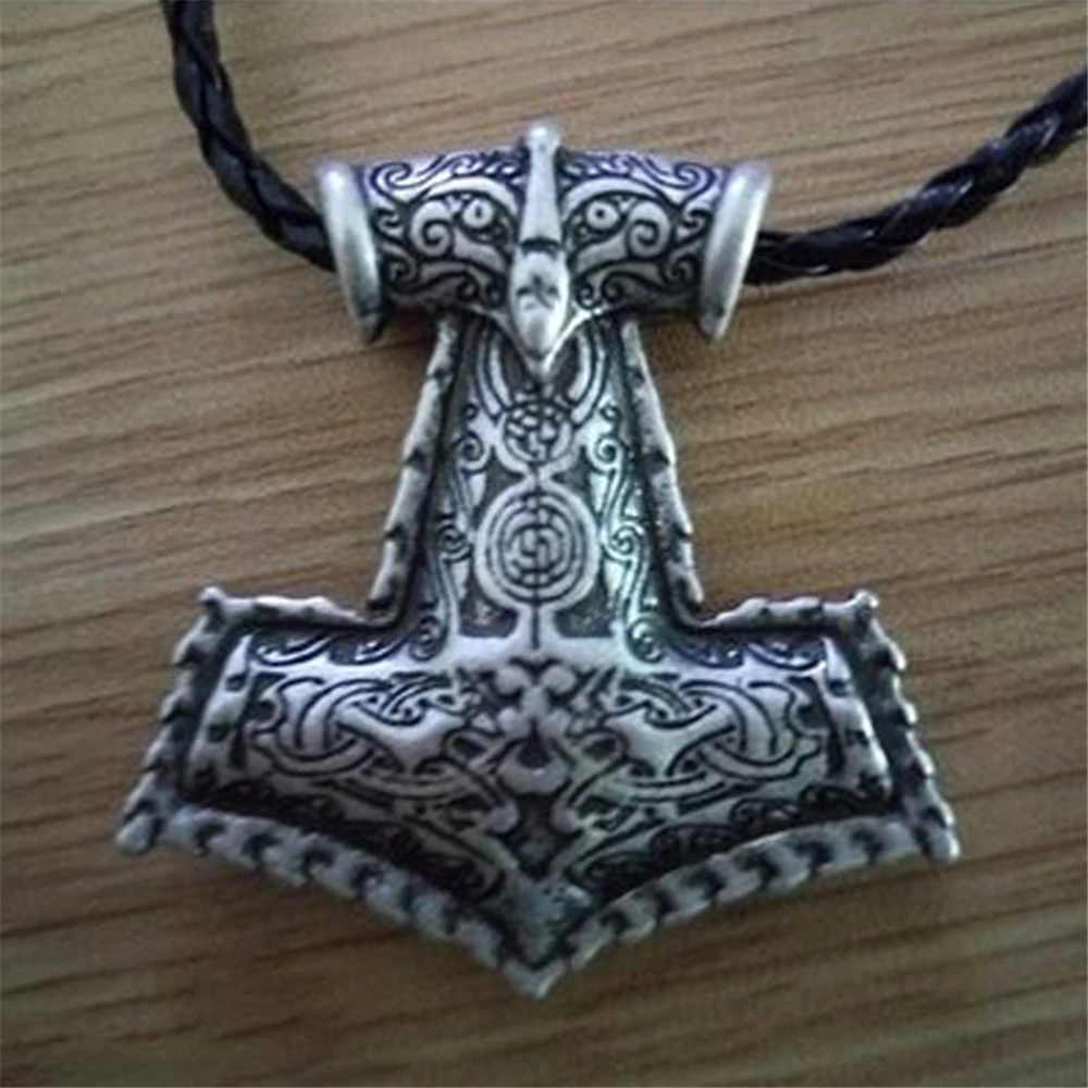 

Drop shipping Vikings Amulet Pendant Odin Raven Thors Mjolnir Hammer Animal Necklace Nordic Runes Talisman Men jewelry Best Gift