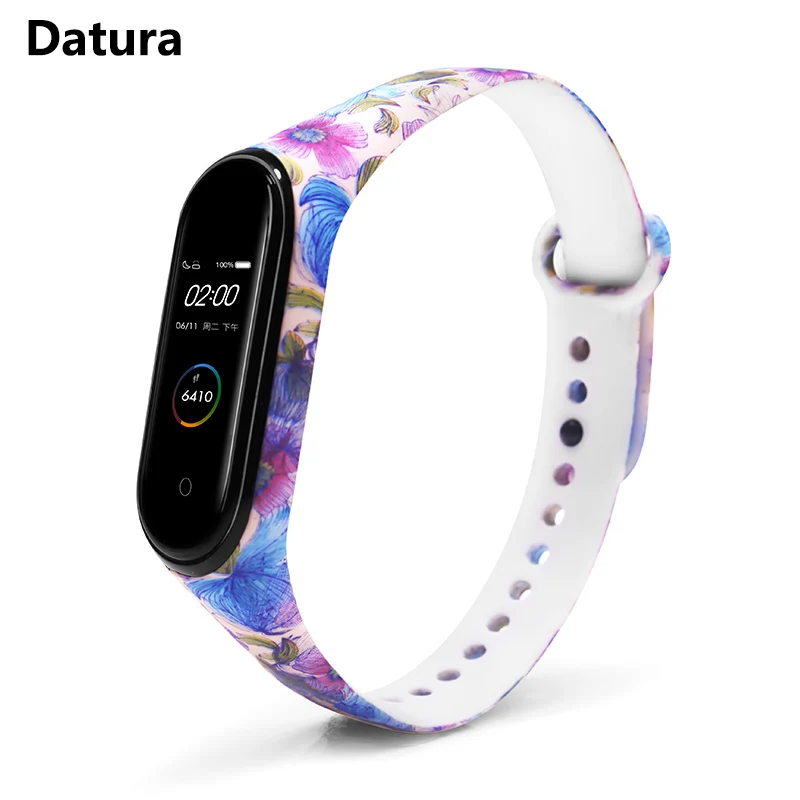 Datura BOORUI для xiaomi mi Band 4 ремешок силиконовый с цветочным принтом mi band NFC 4 ремешок mi band 4 аксессуары для xiaomi mi band 4 band - Цвет: Datura