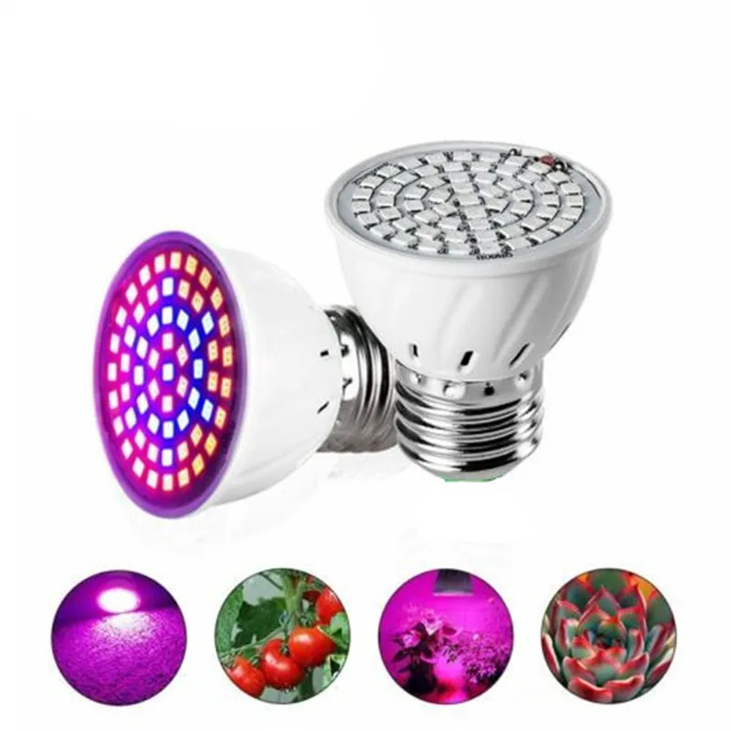 Светодиодный светильник для выращивания растений, полный спектр, E27 светодиодный светильник, 220 В, красный, синий, 60 светодиодный S для теплиц, рассады, фитолампа для помещений