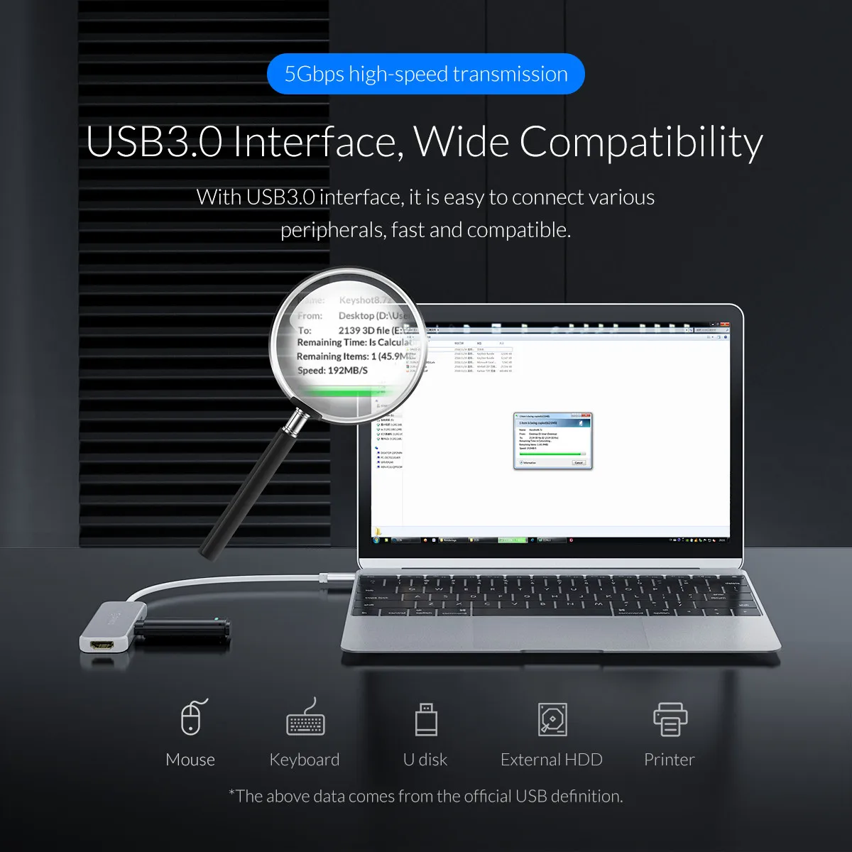 ORICO 3 in 1 USB-C HUB Type-C To HDMI Charger Adapter 4K HD USB3.0 Splitter Converter for MacBook S