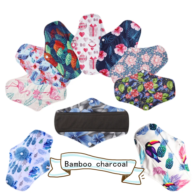 

[simfamily]10PCS bamboo charcoal Sanitary Pads Regular Flow pads Reusable Health Menstrual Cloth Pads