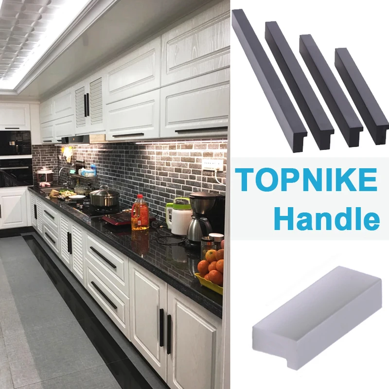 

TOPNIKE Matte black/Matte silver Cabinet handle Aluminium alloy Kitchen handle Solid core Simple Furniture knob 50-600mm length