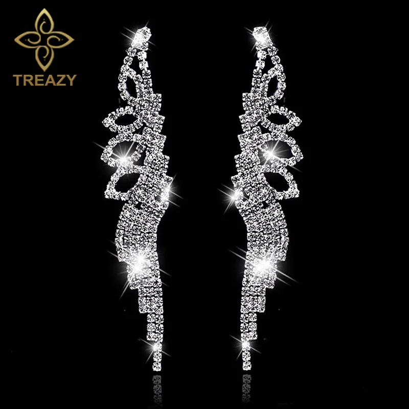 

TREAZY Sparkling Crystal Long Earrings for Women Silver Color Rhinestone Bridal Bridemaid Wedding Party Earrings Fashion Jewelry