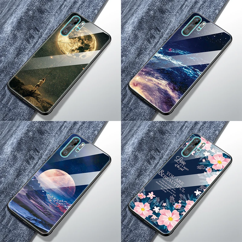 

Moon Space Painted Shell For Huawei P30 P20 Mate 20 10 Lite Pro Honor 8X Nova 3i 3 Tempered Glass Pattern Case For Mate20 Mate10