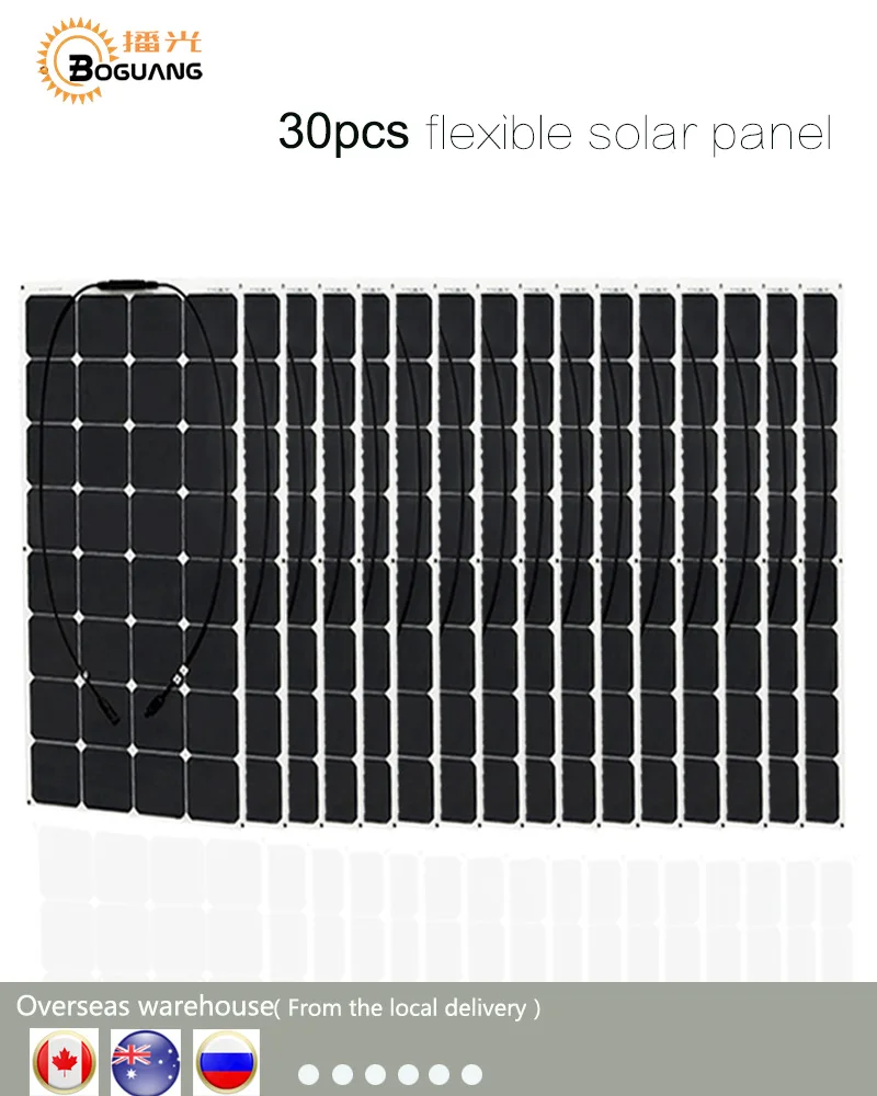 solar pv mc4 30pcs 100w 18v 3000w connected flexible module panel grade system