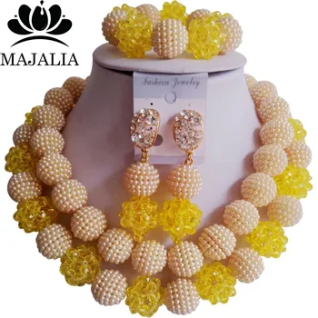 

Majalia Fashion Nigeria Wedding African Jewelry Set Champagne and Yellow Crystal Plastic Pearl Necklace Bride Jewelry Set 2CY029