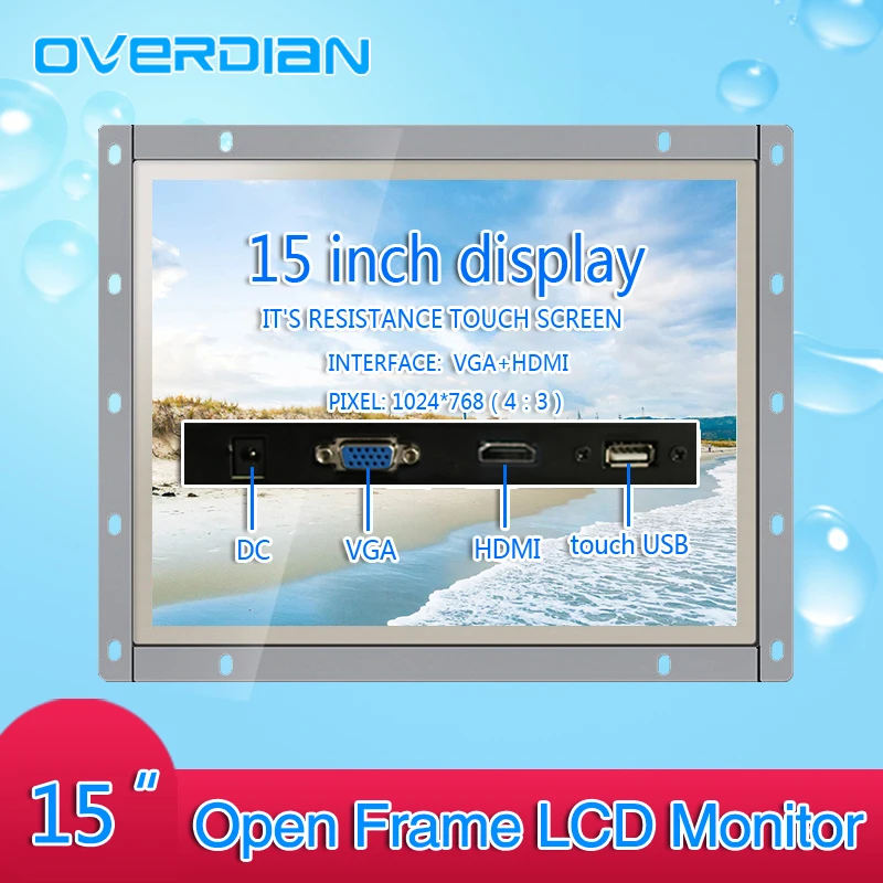 

15Inch Industrial Control Lcd Monitor VGA/TouchUSB/HDMI Screen Interface Open Frame Resistance Touch Screen Metal Shell 1024*768