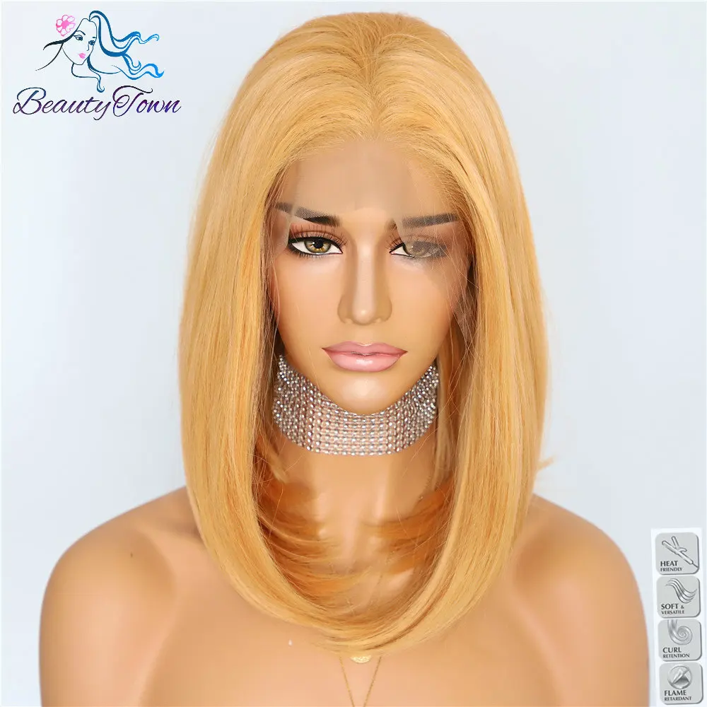 

BeautyTown Apricot Yellow 13x6 Big Lace FreePart Futura Heat Resistant No-Tangle Daily Makeup Layer Synthetic Lace Front Wig