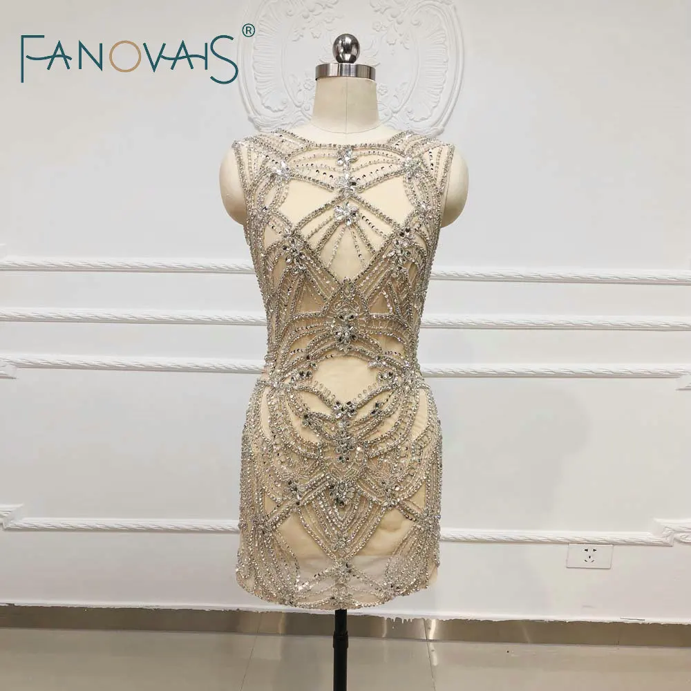 

Sexy Short Evening Dresses Full Beads Crystal Short Prom Dresses 2019 Vestido De Fiesta De Noche Women Dress Evening