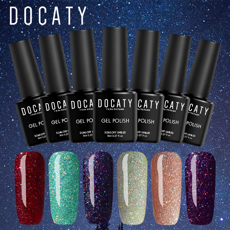

Docaty UV Nail Polish Neon Colorful Glitter Uv Led Permanent Enamels UV Gel Nails Polish Rainbow Nail Primer Soak Off Gel Polish