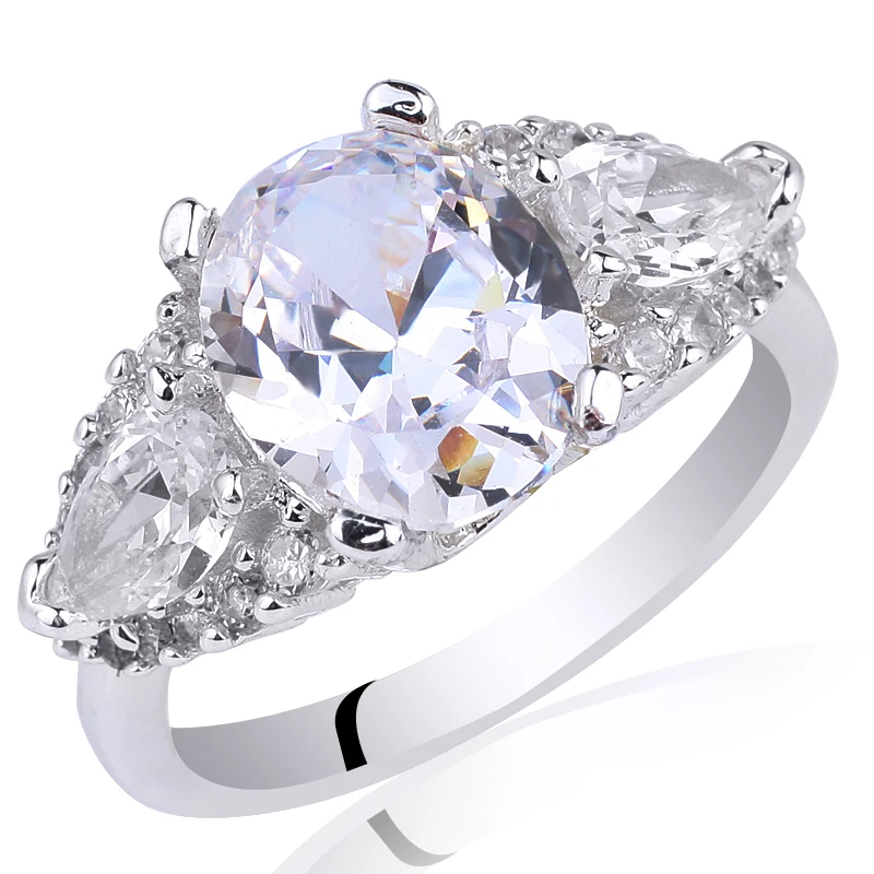 Для женщин 3-камень реальные S925 Серебряное кольцо 8x10 мм овальные CZ ювелирные изделия R081 Размеры 6 7 8 9 подарок ко Дню Святого Валентина