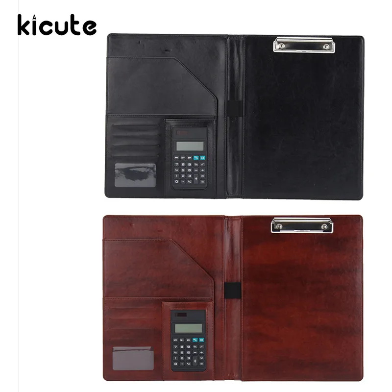 

Kicute 1pc PU Leather Business A4 Portfolio Folder Document Organizer Conference With Calculator Document Holder Office Supply