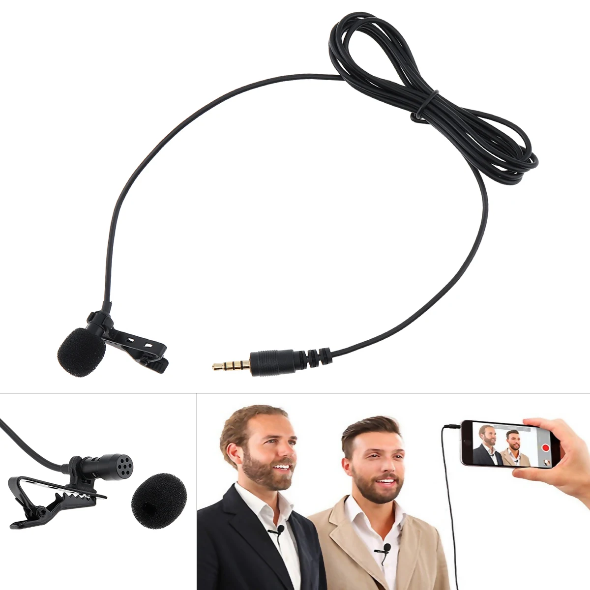 

3.55MM Jack Audio Clip-on Lapel Mic Headset Computer Phone Condenser Mini Headsets Microphone for Recording / Conference