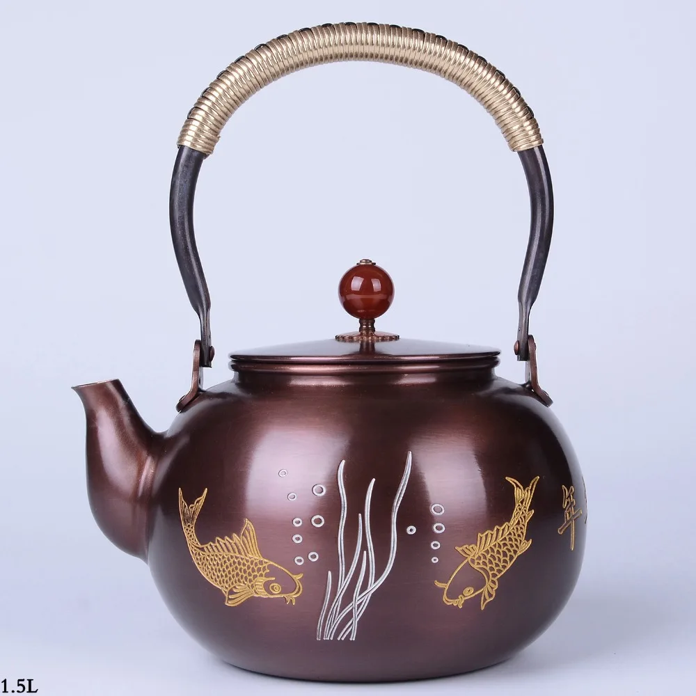 1.5L handmade copper teapot glass samovar ceramic enameled from clay