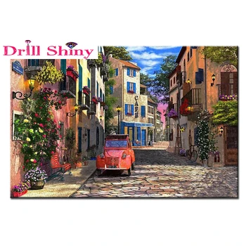 

Home decoration works of art round diamond painting embroidery landscape town wall stickers wedding supplies