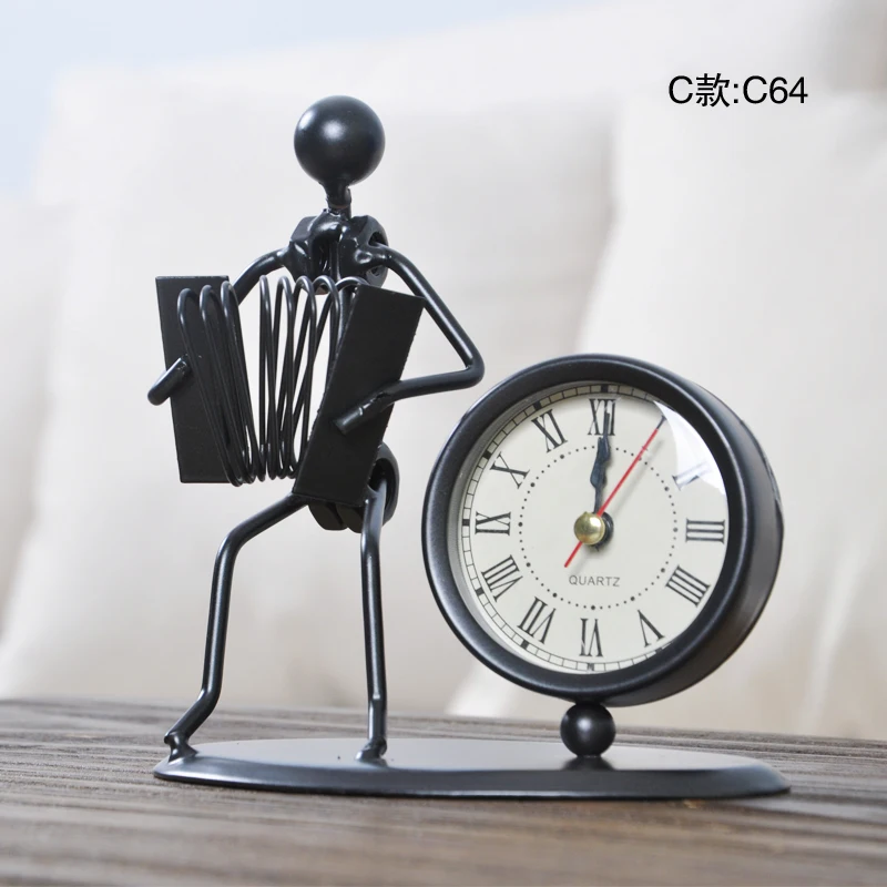 

Creative Iron Musical Instrument Clock Alarm Ornaments Home Decorations Desk Bedroom Bedside Table Display Artwork
