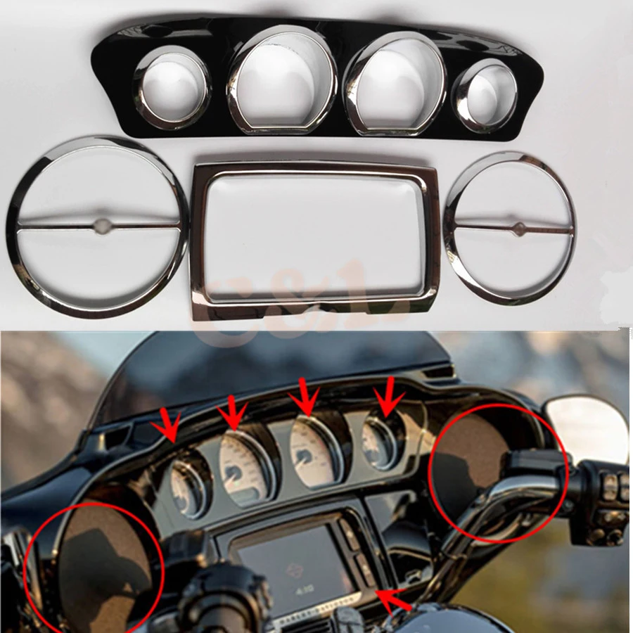Chrome Motorcycle Stereo Accent speedometer Gauge plate Trim Kit For