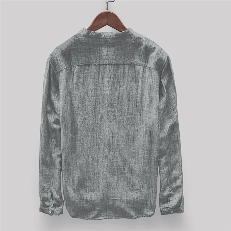  New Fashion Mens Men Autumn Winter Button Casual Daily Linen and Cotton Long Sleeve Travel Top Solid Blouse #4F04 (10)