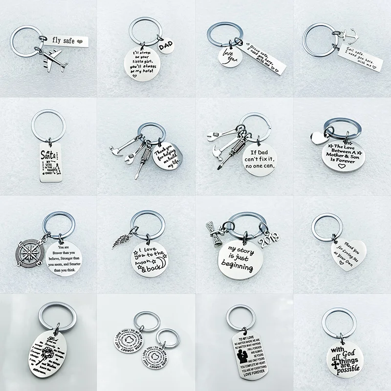 

New geometric keychain pay attention to safety father and mother lover keychain gift jewelry couple father mother graduation gif