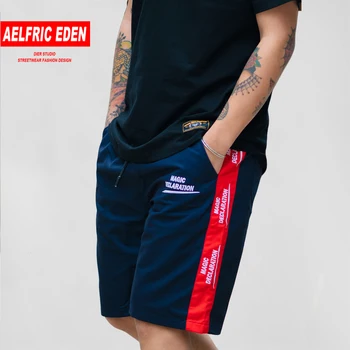 

Aelfric Eden Side Stripe Letter Print Fashion Shorts Men 2019 Summer Knee Length Workout Short Jogger Hip Hop Streetwear Shorts